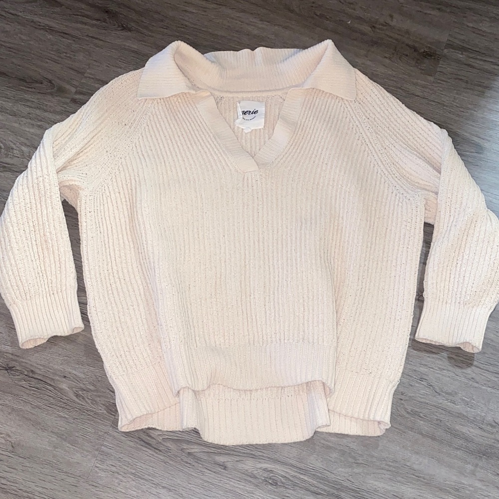 Aerie Cream V-Neck Oversized Sweater